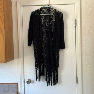Black lace cover up cardigan with fringe